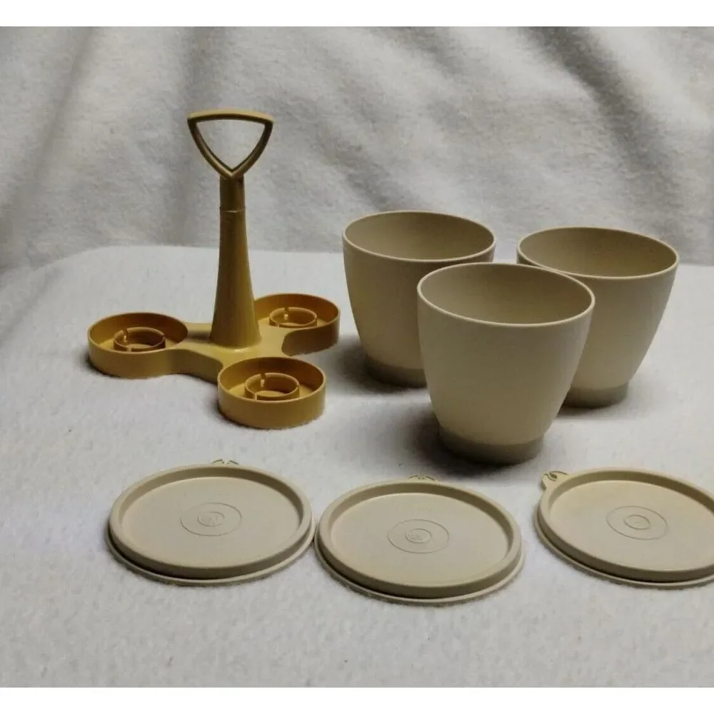 Tupperware Condiment Caddy Set Bowls Lids Vintage Serving Beige - Picture 3 of 12